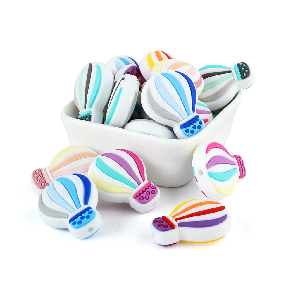 5/20/50Pcs Silicone Baby Beads Hot Air Balloon Teether Beads Pacifier Clip Chain Pearl For Baby Newborn Chewing Teething Toys