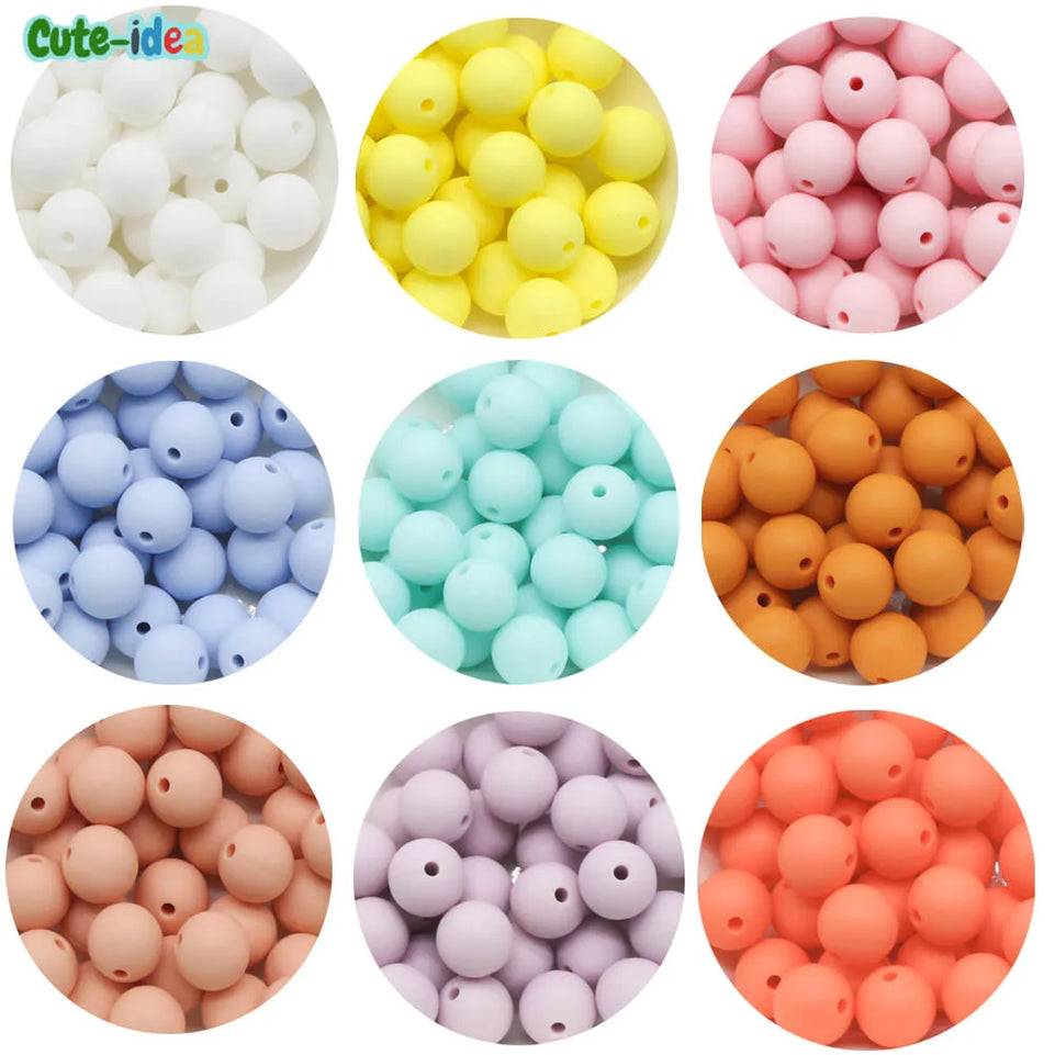 Cute-idea 12mm 10pcs Baby Teether Silicone Beads Diy Pacifier Chain Bracelet Bpa Free Chewable Round Silicone Bead Accessories