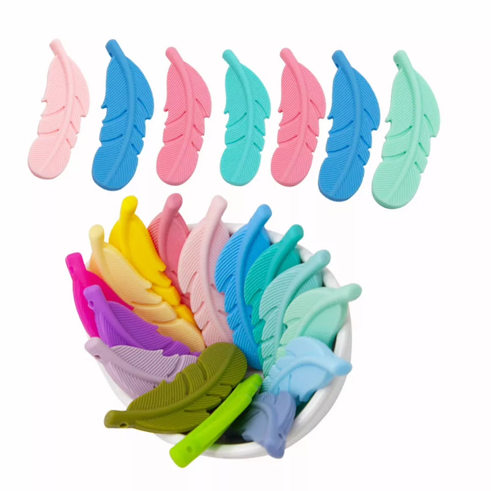 Cute-idea 10pcs Feather Silicone Beads Baby Teether BPA Free Handmade Chewable Sensory Pacifier Clip Jewelry  For Baby Toys