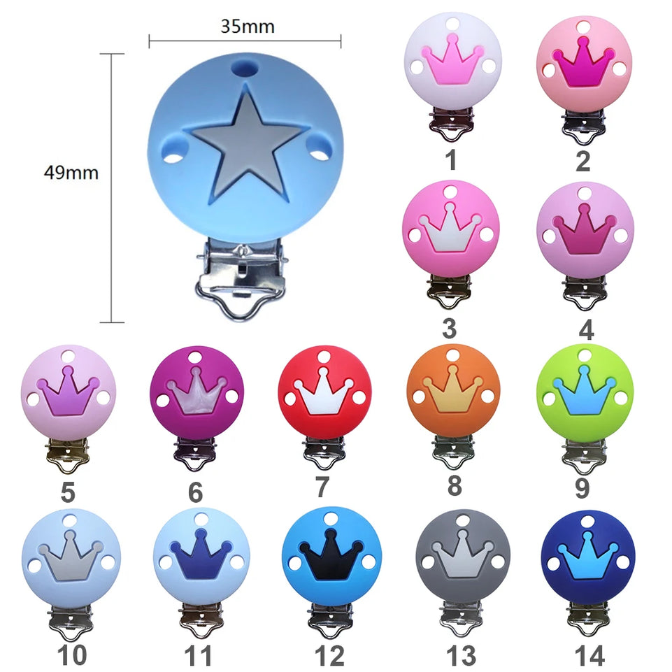 joepada 2pc Stars Crown  Silicone Beads Pacifier Clip Rope Making Baby Teething Necklace Accessories Clip Nipple Clasps Teether