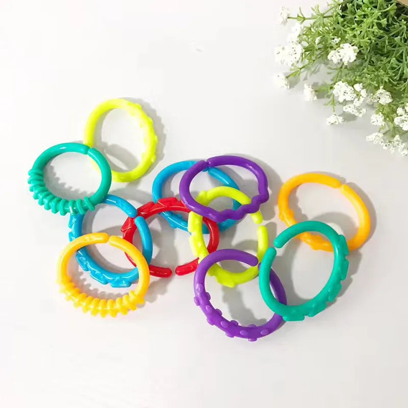 24pcs Baby Stroller Rainbow Loop Hook Silicone Food Grade Dental Rubber Ring Hand Grip Connecting Ring Stroller Accessoris