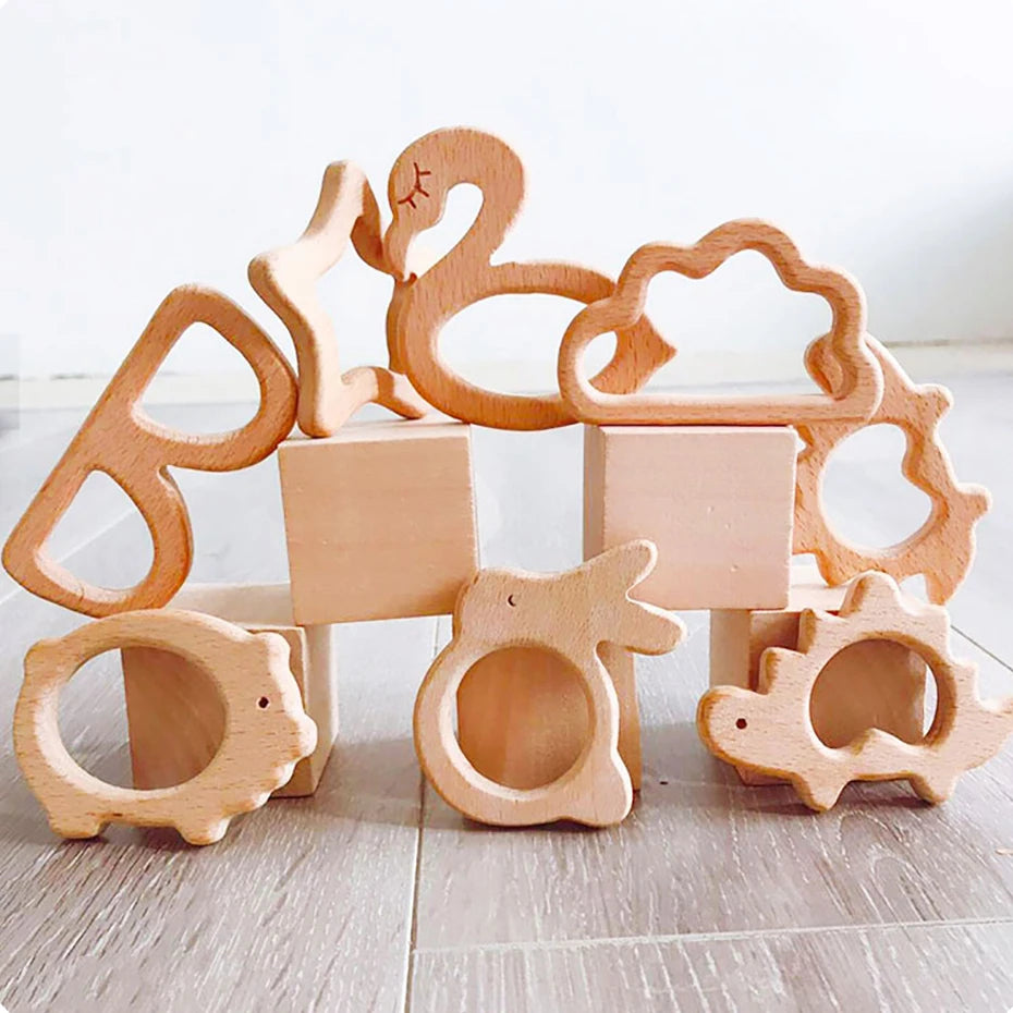 1pc Wooden Teether Animal Pendant Baby Toys For New Born Play Gym Accessories Diy Pendant Tiny Rod Beech Wood Teethers