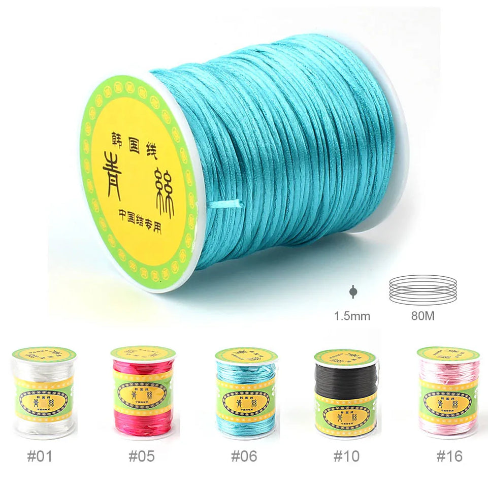 80m/roll Soft Satin Nylon Cord Solid Rope 1.5mm For Jewelry Making Pacifier Chain Necklace Rattle Toys Cord Baby DIY Making Tool