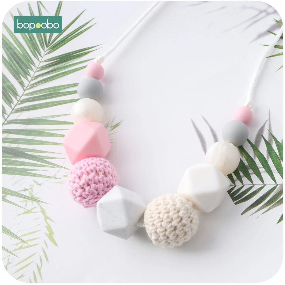 Bopoobo 1pc Baby Teething Silicone Necklace Food Grade Silicone Beads Hexagon Baby Toys Silicone Perle BPA Free Baby Teether